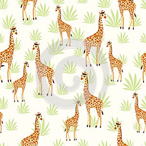 African Giraffe with Background Elements in Pale yellow grasslandÃ¯Â¼ÅVector design of cartoon animal illustration